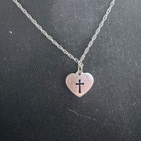 James Avery Retired Heart Cross Necklace Sterling 16” Chain w/ Box - Picture 1 of 6